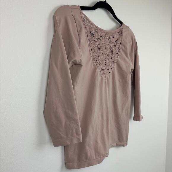 Free People Intimately Womens 3/4 Sleeve Lace Inset Stretch Blush Top Blouse M/L - Picture 3 of 9